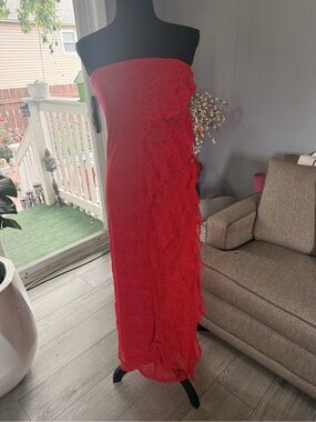 wild fable Red Lace Ruffle Strapless Maxi